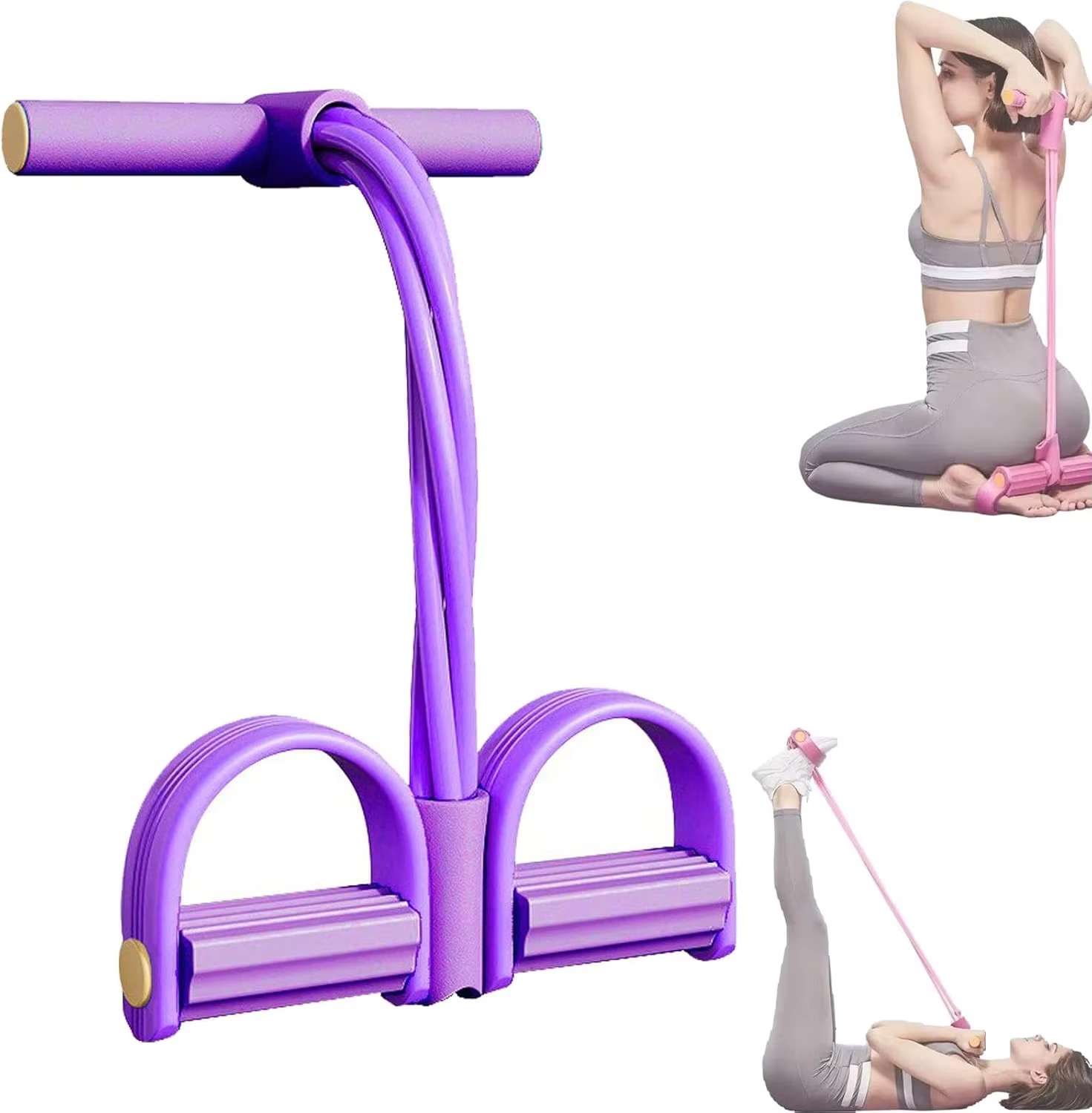 Yoga Fitness Resistance Band - 4本のチューブが付いた伸縮性ヨガペダルプルバンド。腹筋、ウエスト、腕の筋肉トレーニング用の多機能フィットネスプルロープ。