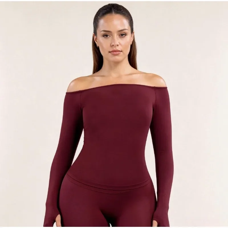 Yoga Of Fitness - 女性用、オフショルダー、長袖、ヨガトップス、速乾性、スポーツシャツ、アウトドア、カジュアル、ランニング、フィットネス、ワークアウト、長袖、アクティブウェア