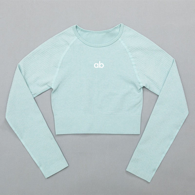 Yoga Of Fitness - 女性用、リブ編み、シームレス、長袖、クロップド丈、ヨガシャツ、スリムフィット、アスレチックTシャツ、ジム、フィットネス、ランニング、ワークアウト、スポーツウェア