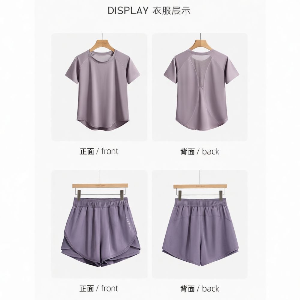 夏用ワークアウトセット。女性用、半袖トップスと一体型のヨガパ - Yoga Fitness Training のレビューと価格